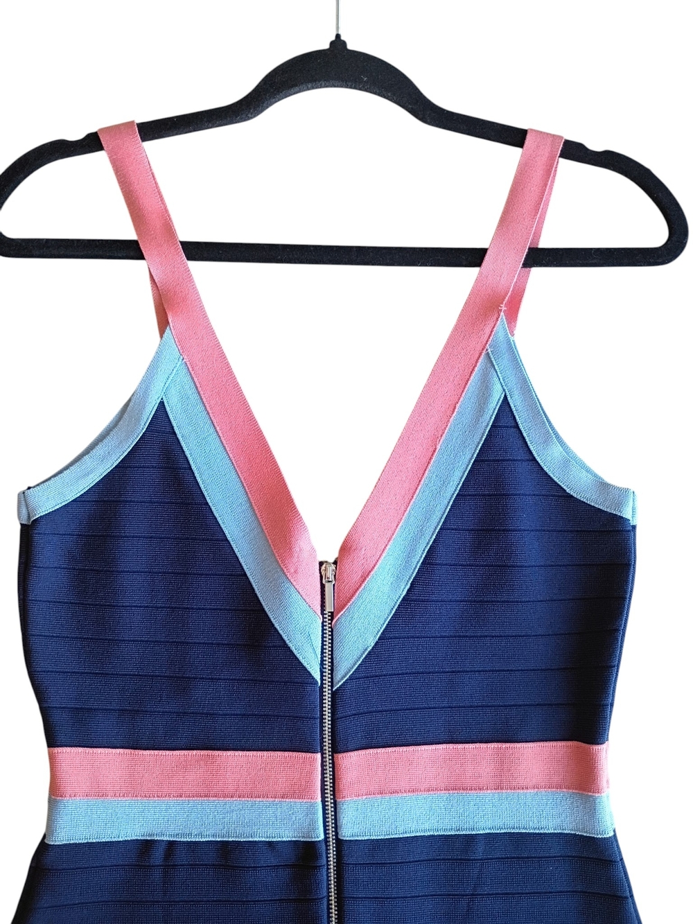 bebe Navy Bandage Mini Dress with Pink and Light Blue Trim SZ M - Picture 3 of 6